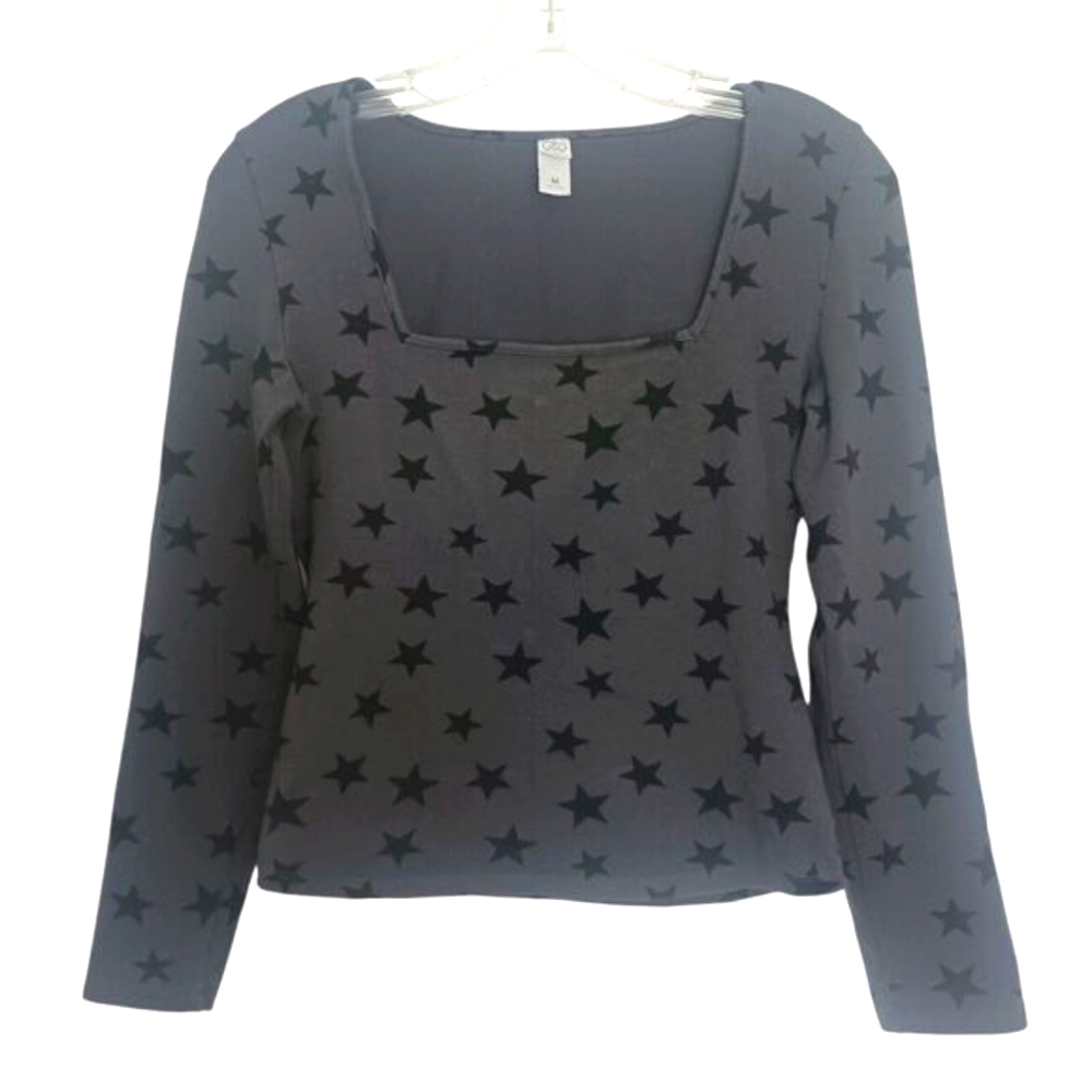 Alternative Women's Stretch T-Shirt Size M‎ Dark Gray Stars Top Tee Shirt Preppy